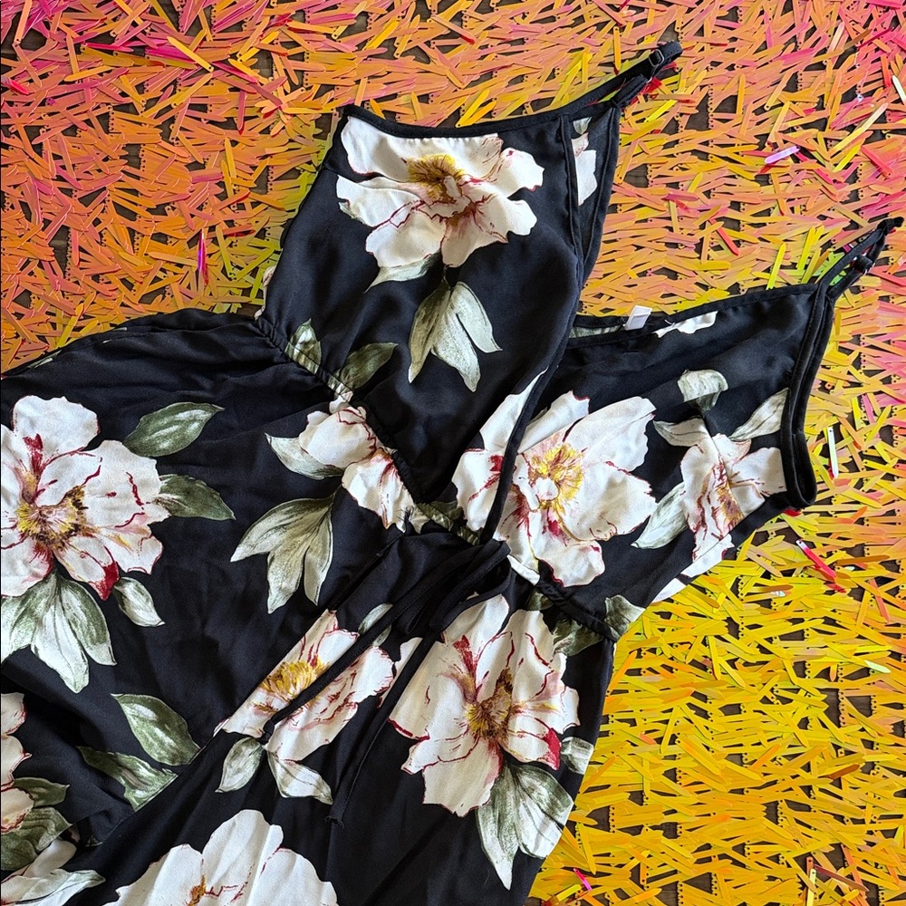 Xhilaration Black Dress with Floral Design